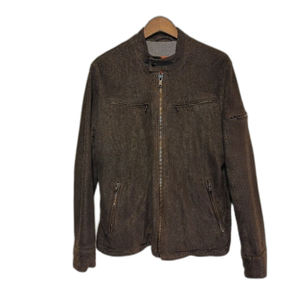 Robert Comstock Textured Leather Jacket Brown Vented Moto Style Men's L